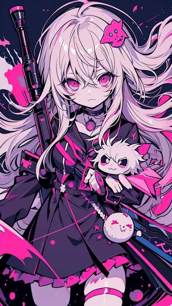 Anime girl holding a gun, nagito komaeda, Gwaiz, Yandere, gapmoe Yandere grimdark, change, gapmoe Yandere, fubuki, splash art anime change, In a dress, by Kamaguruka, Beautiful and detailed anime art, portrait gapmoe Yandere grimdark, by Shimo
