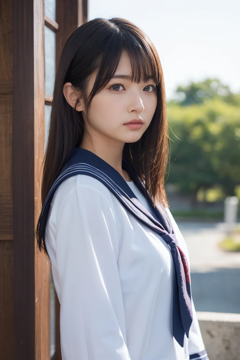 Traditional sailor suit upper body、Japanese high school students、15 year old female, RAW shooting, (realism: 1.8, Realistic), High-definition CG integrated 8K wallpaper, One Girl, camera&#39;sight, ((Straight from the front))), (Headquarters Skin: 1.8, Glowing Skin)), 8k er, Digital single-lens reflex camera, Soft lighting, high quality, (whole body: 0.5) (Professional Lighting: 1.6), Japanese women, 足首からwhole bodyまで, Shooting from the feet up, height: 160cm, Weight 50kg, (((Her skirt is rolled up and her underwear is visible..)))、(((Spread your legs)))