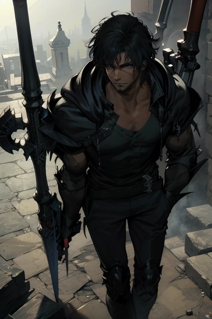 (absurdities, High Resolutions, ultra detailed, HDR), Masterpiece, The best quality, final fantasy xvi, clive rosfield, 1man only, handsome, short hair, black hair, vibrant blue eyes, fine eyes and detailed face, armor, ((Intricate weapon)), Sitting on the throne, legs open, affected smile, annoying. Final Fantasy, clive rosfield,, abs, badass pose, Anime boy on a bed with his hands on his head, Beautiful anime pose, Anime hombre handsome, anime male character, Badass Anime 8K, Detailed anime character art, HDR Anime MacManus Anime Concept, anime boy, Ikuto Yamashita, CG anime soft art, manga wallpaper 4k, inspired by Yamagata Hiro, anime wallaper