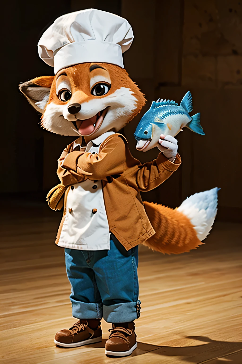 Animated fox and animated fish with chef hat