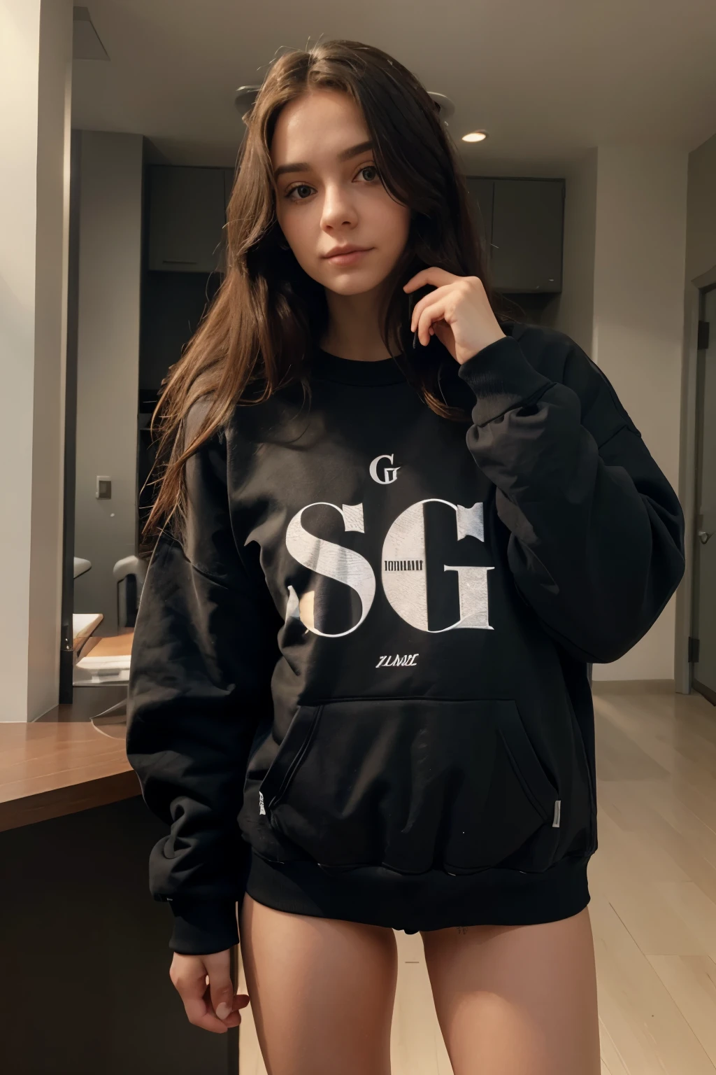 Woman doll with funny hair and sweatshirt with initial G, man with straight hair and sweatshirt with initial G