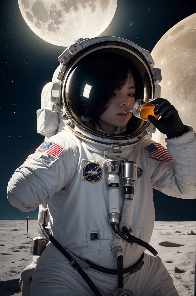 Generates image of astronaut drinking beer on the realistic moon