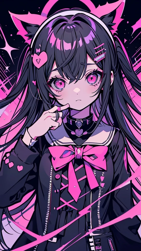 長い白い髪とblackいドレスを着たアニメの女の子が写真のポーズをとる, Gap Moe Yandere grimdark, portrait Gap Moe Yandere grimdark, Danganronpa digital art, Gap Moe Yandere, Gothic Maiden Anime Girl, nyaruko-san, black, Gray-haired, chiaki nanami from danganronpa, Anime Moe Art Style