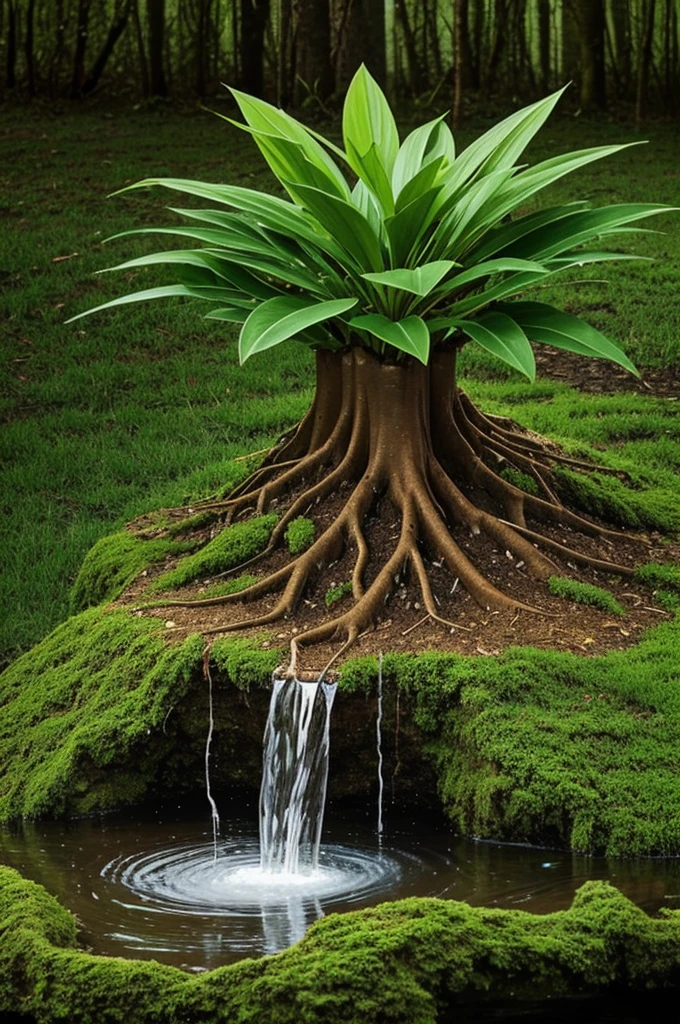 Create an image of a plant showing its roots and water absorption