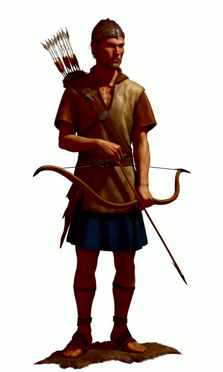 Celtic archer wearing a hood made of coyote skin: ultra realistic and detailed