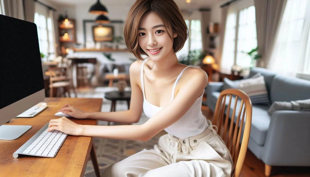 masterpiece, realistic, photorealistic, best quality, beautiful detailed, natural lighting, sharp focus, depth of field, slim body, abs:1.2, small breasts, best quality real texture skin, Detailed beautiful delicate face and eyes, beautiful Japanese young woman, eyes open, looking at viewer, best quality real texture skin, Detailed beautiful delicate face and eyes, double eyelid, smile:1.2, white teeth:1.2, very short straight brown hair,
