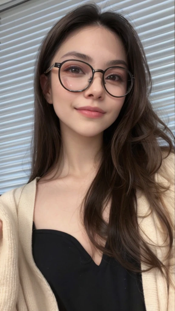 photo of a   woman with black rim glasses
