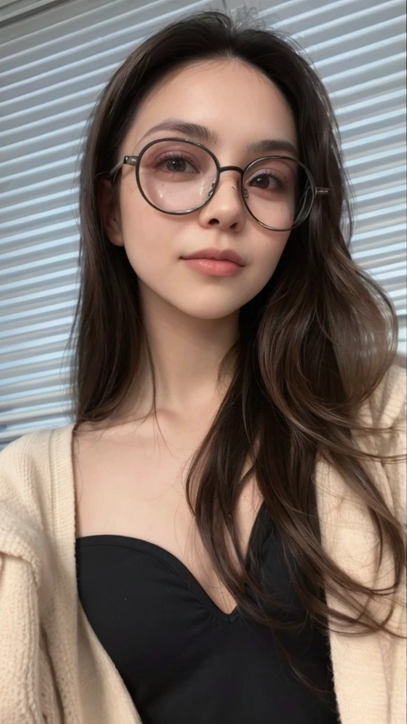 photo of a woman with black rim glasses