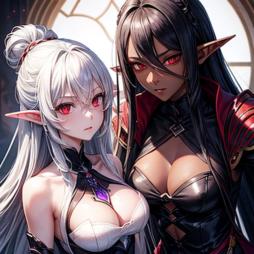 tall、Slim figure。
- Long silver hair tied back。
- Sharp red eyes、Always keep a calm expression。
- A dark-skinned elf wearing a luxurious black and purple chef's uniform