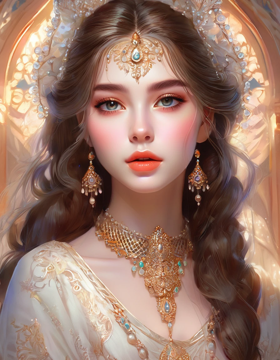 a beautiful girl, extremely detailed face and eyes, long eyelashes, beautiful detailed lips, 1girl, portrait, fantasy, digital painting, ethereal, soft lighting, warm colors, cinematic, highly detailed, intricate, ornate, elegant, delicate, serene, dreamlike, breathtaking, stunning, exquisite, masterpiece