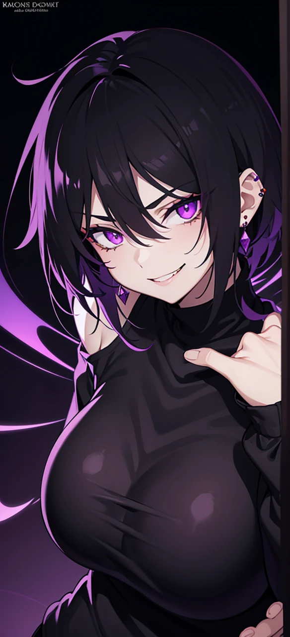 naughty man, 1,90 tall, Caucasian skin, shaggy and messy short black hair, purple purple eyes, a single metal and ruby earring, malicious smile, deep and sadistic look, light dark circles Sadistic expression Black sweatshirt with neon X in the middle
FULL HD rendered image. male gender