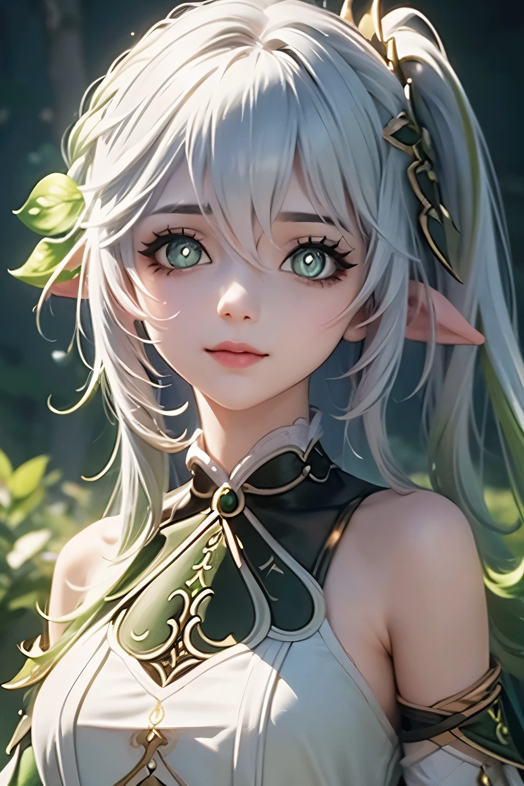 (Masterpiece:1.2), Best Quality, (illustration:1.2), (ultra detailed), hyper details, (delicate detailed), (intricate details), (cinematic light, Best Quality Backlights), Delete line, soloist, perfect body, (1 girl), black makeup, black lipstick, Closeup, very beautiful face, with pale skin, ultra detail, (make up), High contrast, (better lighting, an extremely created and beautiful), (cinematic light), showy, cosplay as Nahida ghensin impact, front vision, sweat smile