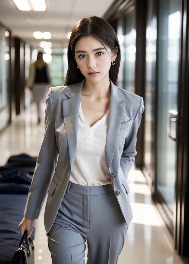 24year old beautiful girl、Beauty、Japanese、cute、beautiful girl、slim、Highest quality、Realistic、16K、panoramic、((Best Quality, 8k, Masterpiece: 1.3)), 1 girl, full body, slim face, beautiful woman, Woman walking down an office corridor, White wall, Grey table, plant, Sexy pose, Blur the background, concentrate,
(((masterpiece))), ((Highest quality)), ((Exquisitely crafted)), ((Surreal)), An absurd solution, Mature Woman, Mature Woman, perspective, Very detailed, shape, One Girl, ((大きめの胸)), Perfect hands, Detailed fingers, Beautiful attention to detail, パーマロングヘアー,ネイビーのタイトなスーツ, blue eyes, Name tag, chief executive officer（chief executive officer（CEO））, (business suit:1.2), Open blazer, shirt, Tight Skirt,, Earrings, Detailed Background, Bedroom, Perfect Eyes, 