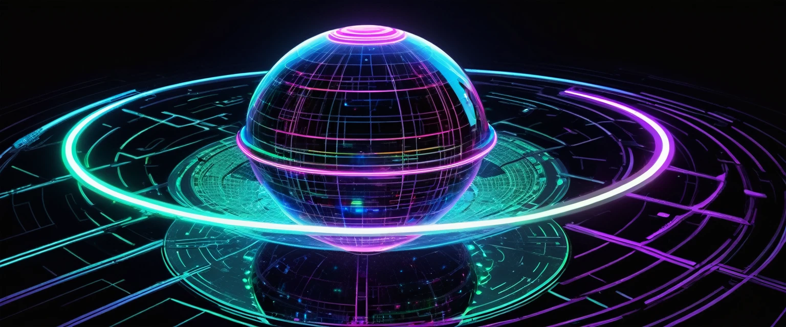 holography,Drawing with neon colors((ground)):sphère:((floating)),Transparent,three-dimensional,Light,la science-fiction,digitalアート,digital,scientific,Dark background:Electronic circuits:Drawing with neon colors,3d,head of'artwork,digital空間,energy,guapo,最高head of'artwork,8k,のLight,detailed,brightly colored,colored,cool,guapo,rich colors,guapoLightのライン.magical effects,Paillettes,guapoLightの粒