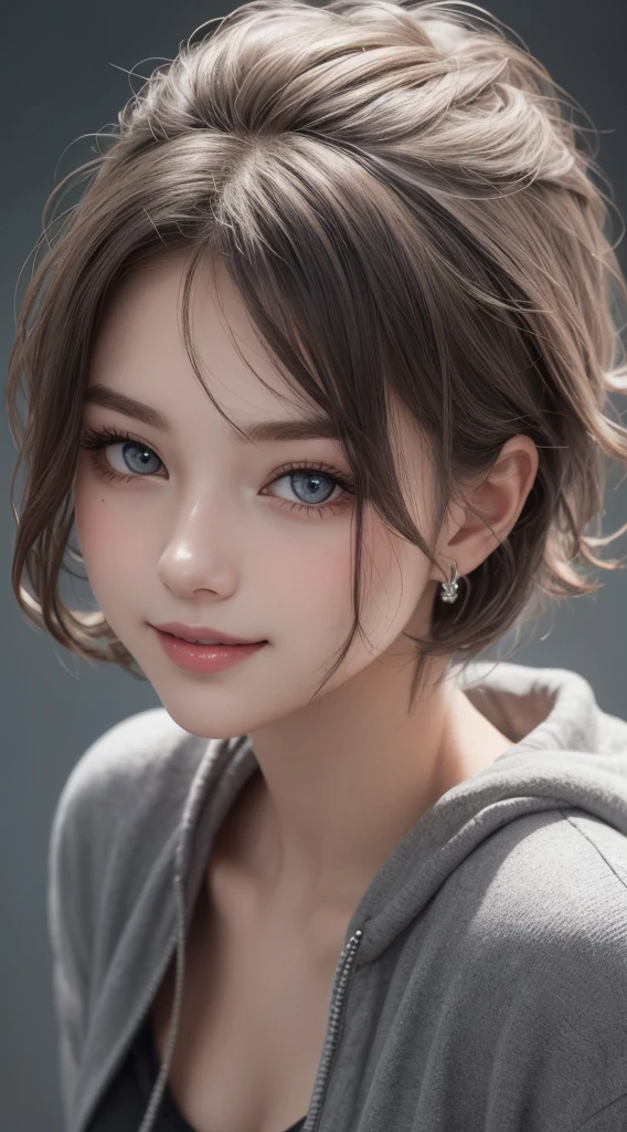 super realistic eyes、fashion model 20 years old, cute, [[[[moist eyes]]]], [[[[closeup]]]], [[[[chest]]]], [[[[neck]]]], [[[[shoulders]]]], perfect eyes, perfect iris, perfect lips, perfect teeth, perfect skin, soft front light, glow, HDR, (muted colors:1.2), Beautiful girl from Eastern Europe with her mouth closed、astonishing beauty、solo、Smile、beautiful face、Upper body、medium side cut、Beautiful short gray hair styled、beautiful little face woman, solo,　black theme,　look at the audience,one woman, It&#39;s real, Wolfzan-6500-V1.3, anime、animeスタイル、beautiful realistic eyes、casual dress、portrait beautiful detailed woman, very detailedな目と顔, Reality, beautiful detailed eyes, huge file size, Super detailed, High resolution, very detailed, highest quality, masterpiece, An illustration, very detailed, ticker, Unite, 8K painting wallpaper, fine, fine details, masterpiece, highest quality, Hvery detailed ticker uniform 8K wallpaper, face light movie lighting、cuteブラウス, dark background, oil, masterpiece, diffused soft film lighting, Portrait, highest quality (perfect face:1.4),stunning girl pictures,(8K and、photorealistic:1.25) 、(lip gloss、eyelashes、shiny face、shiny skin、highest quality、超High resolution、Depth of the bounds written、chromatic aberration、caustic road lighting、natural shading、woman, (Ultra Realistic eyes, High Resolution), (High Definition Eyes, High Definition Hair, High Definition Face, High Definition Plump Lips), (Breast Open Off Shoulder), Bust, Upper Body, Affectionate Smile, (Best Picture Quality: 1.4), Raw Photo, (Realistic, Photography: 1.37), Professional Photographer, Film-like Light, (Fine Plane: 1 . 2),1 Woman, (Ultra Realistic, High Resolution), (High Definition Eyes, High Definition Hair, High Definition Face, High Definition Plump Lips), (Open Breasted Off Shoulder), Bust, Upper Body, Adorable Smile, (Top Quality:1.4), Raw Photo, (Realistic, Photo Realistic:1. 37), Professional Photography, Neat Face: 1 .2), (Representative Work: 1.3), (8K, Photo Rea