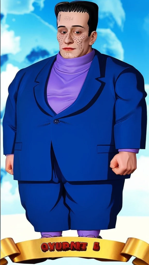 Octavio Frankenstein in a blue suit - round face - tender face - full hd hyperrealistic image