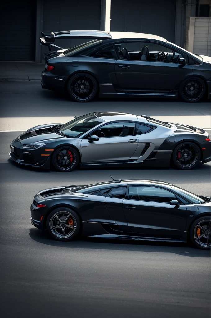 Create a car on its side with a dark background, shining after a polish and written below K&S Garage