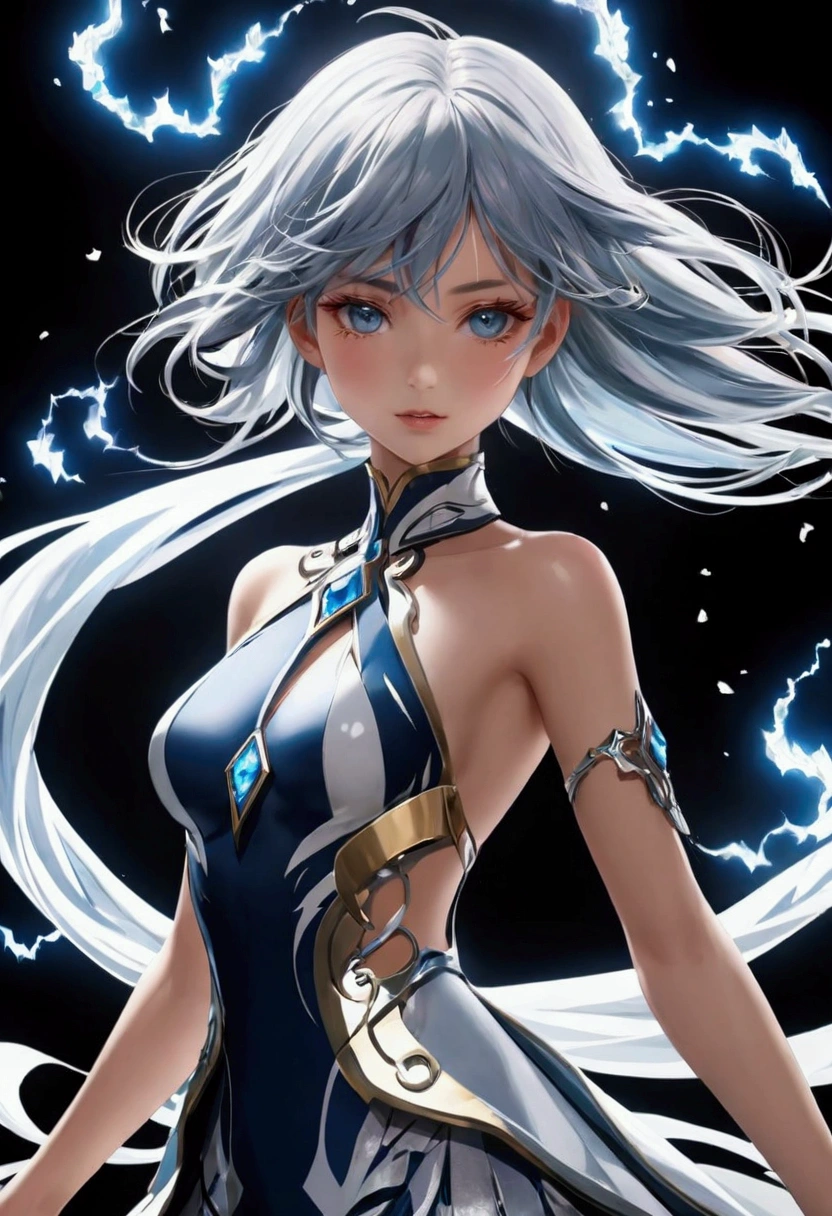A detailed and complex anime girl, Composed of different elemental materials,hurricane,lightning,flame,ice,gem,Metal,Wood texture, clavicle, Ruffle dress, (Finish + outdoor + warmth + Freeze the moment) + Lighting Rendering + (Exquisite craftsmanship, Fine details, A fusion of aesthetics and dynamics) + ( Exquisite scenes + Wide-angle lens + Soft touch) +(Best quality,4K,8k,high resolution,masterpiece:1.2)