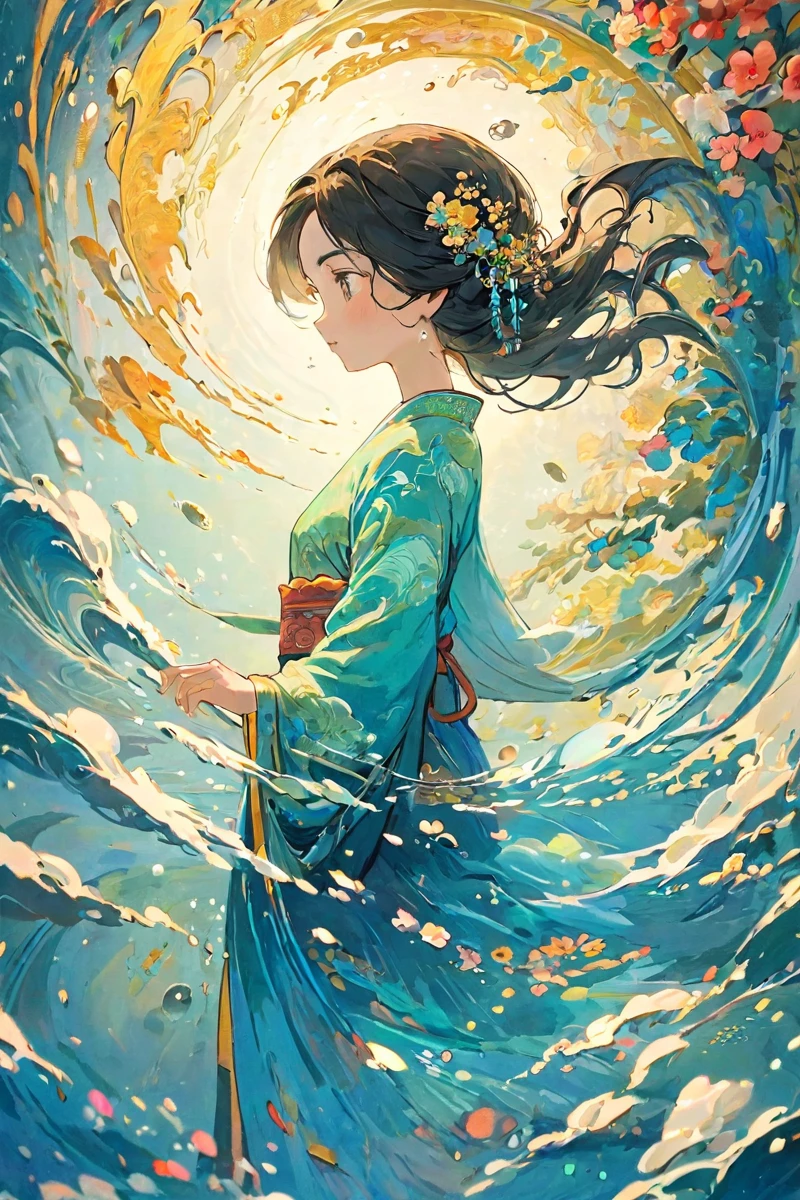 finely detailed illustration, best quality, masterpiece, vibrant color,One girl,Abstract in the water,alone,Particles of light,Swirling Light,View your viewers,bloom,Romantically,National Peak,detailed,Chinese style,8k,Highest quality,masterpiece,Art Station,High resolution,