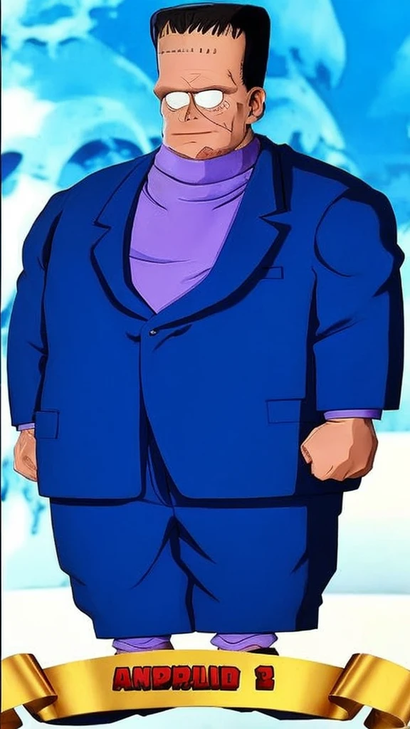 frankenstein in a blue suit - round face - tender face - full hd hyperrealistic image