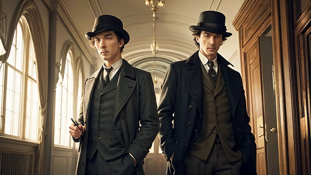 Sherlock Holmes、Detectives and assistants、Old London、An investigation is ongoing.、Two Men、4K、((Masterpiece))、(Delicate)