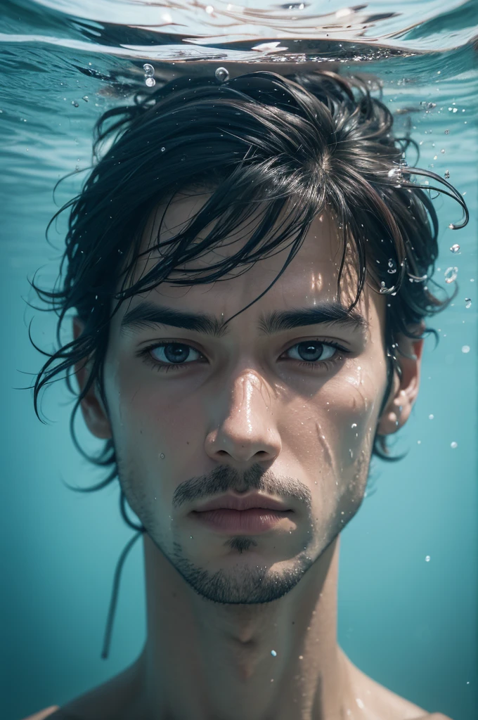 male face drowning under water realism