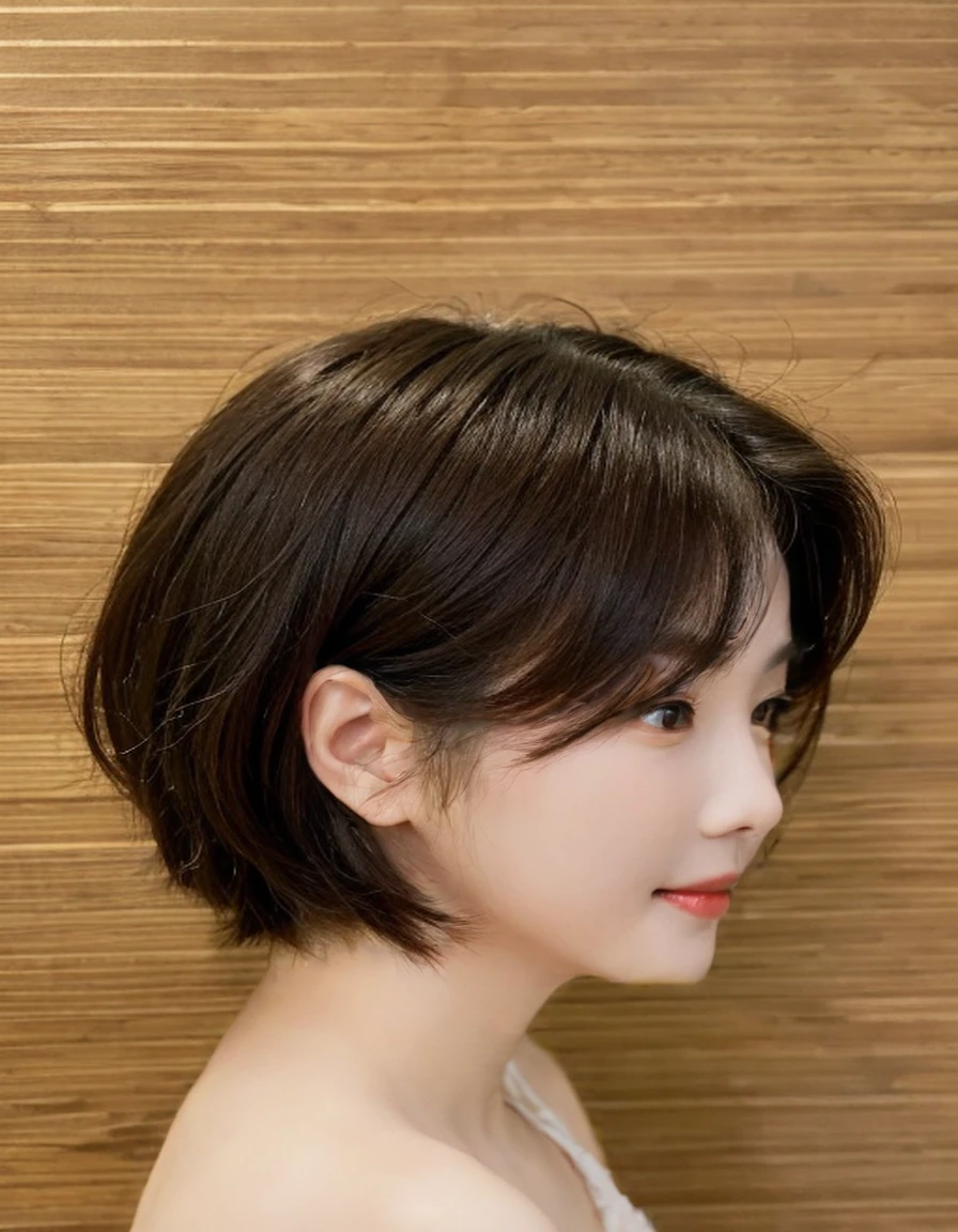 Best Quality, 8k, Masterpiece, (Portrait: 1.3), (photo realistic:1.4), (hyper realistic:1.4), Sharp Focus, looking at viewer, (smoother lighting:1.1), (increase cinematic lighting quality:0.9), realistic lighting, backlighting, light on face, ray trace, (brightening light:1.2), (Increase quality:1.4), sharp detail, (best quality real texture skin:1.4), finely detailed eyes, black_eyes, finely detailed face, 25 year old Korean woman, smiling_face