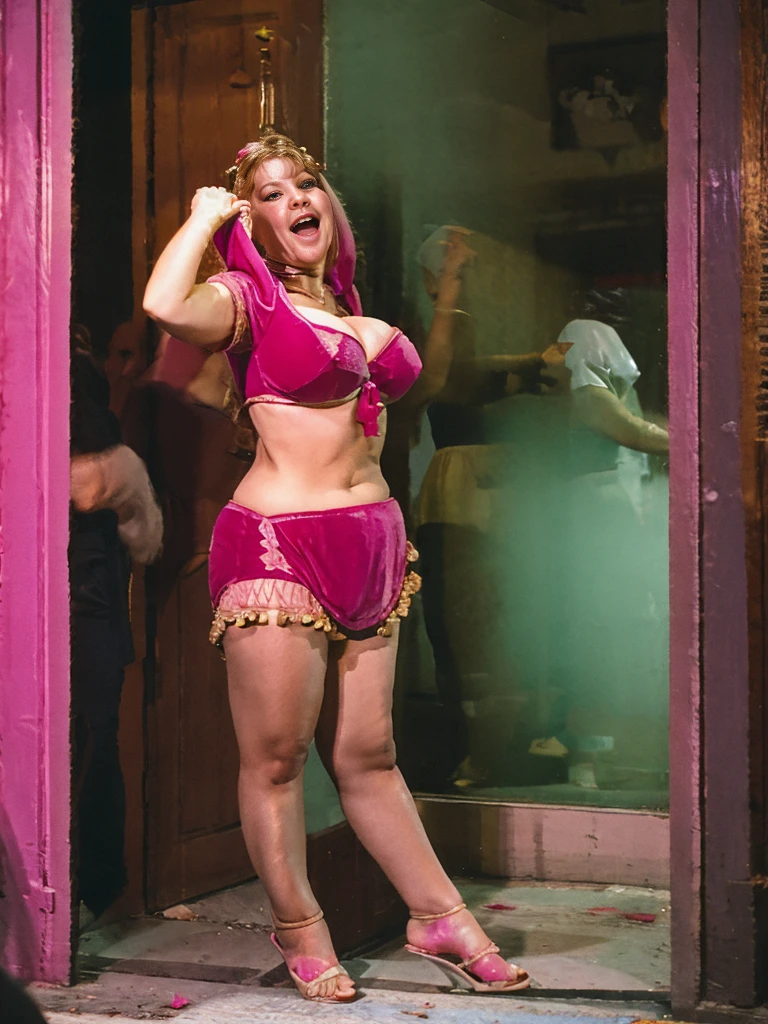 full body view, massive fat tits wasted drunk jeannie, massive fat tits drunk jeannie, pink harem outfit, massive tits, passed out drunk on floor, massive fat tits jiggling, "wooooo-hooooo, hello masher....hiccup!" drunk gestures, drunk facial expressions, completely drunk, drunk, half-lidded eyes, slumped drunkenly, stupid, drunk facial expressions, drunk gestures, Jeannie got drunk on moonshine from a homemade still.massive tits drunk bbw unable to stand, slumped drunkenly between two older men in suits, massive fat tits, drunk, slumped, held up by two older men in suits, "Ish thish the Holiday.....burp....Inn, 'cuz thash my hotel....hiccup...I doesn't look like a Holiday Inn 'cuz ever-thins sphinnin....hiccup!"massive tits drunk, holding railing for support, losing her balance, dazed, stupid drunk expression