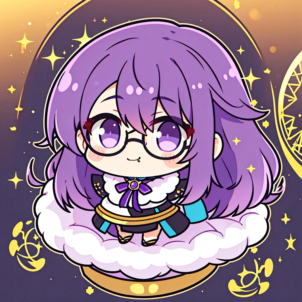 {{masterpiece}}, {{best quality}}, {ultra-detailed}, chibi, magic circle, a handsome man,｛｛ man｝｝, 独奏, warrior, beautiful purple hair, beautiful black eyes, {beautiful eyes}, glasses, light smile,｛｛beard｝｝,｛｛male｝｝