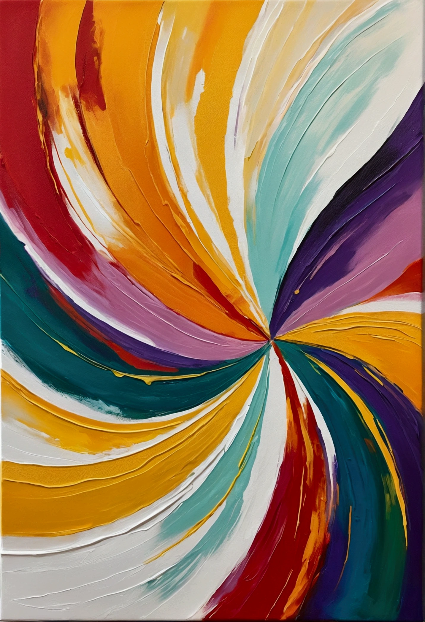 Imagine a vibrant canvas where colors intertwine in a harmonious dance of shapes and emotions. The background is a whirlwind of radiant yellows, warm oranges, and intense reds, reminiscent of the sun's brightness and the warmth of an embrace. These colors represent the foundation of pure joy. In the center, strokes of blue and green flow gently, symbolizing the calm and serenity that happiness brings. Brushstrokes of white and gold traverse the canvas like sparks of light, capturing the essence of euphoria and optimism.
Abstract yet dynamic shapes emerge from the canvas, suggesting movement and freedom. They almost seem to dance, creating a sense of lightness and celebration. Small touches of pink and purple stand out, adding a hint of tenderness and love. As you observe this work, feel the positive energy it emanates. Let the colors and shapes awaken in you a contagious sense of happiness, as if each brushstroke were a note of a joyful melody. This painting is an invitation to get lost in the simple beauty of joy and allow it to illuminate your spirit.