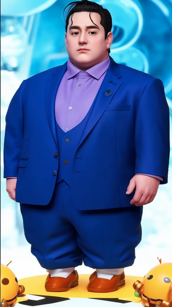 Octavio android8 in a blue suit - round face - tender and adorable face - full hd hyperrealistic image