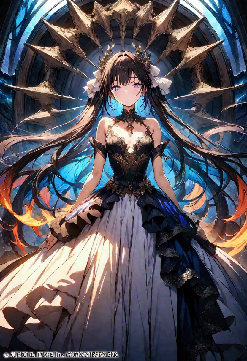 A detailed and complex anime girl, Composed of different elemental materials，hurricane，lightning，flame，ice，gem，Metal，Wood texture, clavicle, Ruffle dress, (Exquisite craftsmanship, Fine details, A fusion of aesthetics and dynamics) + ( Exquisite scenes + Wide-angle lens + Soft touch) +(masterpiece, Top quality, best quality, Official Art, beautiful and aesthetic:1.2), (Fractal art background), rich and colorful, Glowing skin,