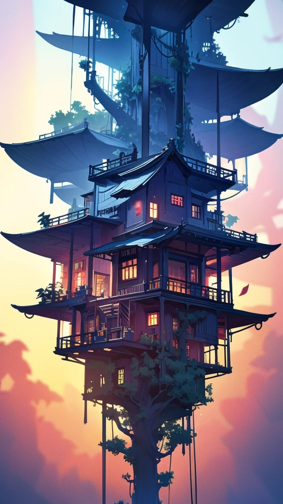 (Pyroxium Diffusion style:0.5), Beautiful jungle tree house,cinematographic, (Masterpiece),Vibrant