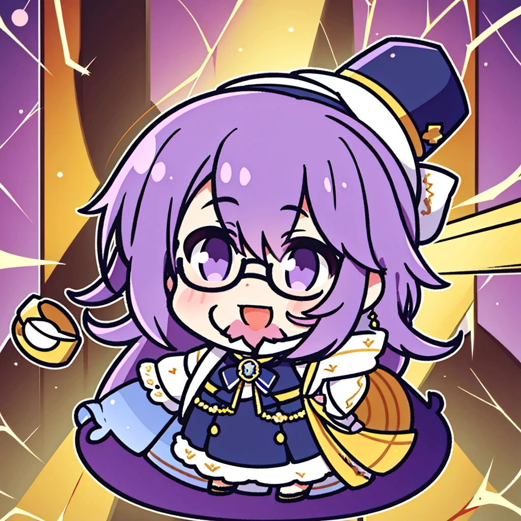 {{masterpiece}}, {{best quality}}, {ultra-detailed}, chibi, magic circle, {{a handsome man}},{{ man}}, 独奏, beautiful purple hair, beautiful black eyes, {beautiful eyes}, glasses, light smile,{{beard}},{{male}},{hat}