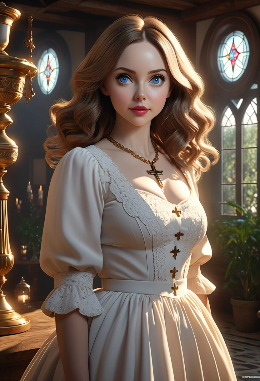 A beautful jewish women with a thick bushy unibrow and a large bulbous nose. brown hair that is extremy curly, bushy and kinky, Traditional jewish dress. curvy hourglass figure. Ultra HD, with Rococo he symmetrical face, photorealistic photography, path tracing, specular lighting, and volumetric face light enhance the details. The scene is captured in maximum quality, masterpiece, 8K high resolution, and top quality.Alison Brie, Dove Cameron, Scarlett Johanson. Epc lighting, striking silhouette. crucifix necklace. Doe eyes. The epitome of old wpr;d beauty and charm. The symmetrical face, photorealistic photography, path tracing, specular lighting, and volumetric face light enhance the details. The scene is captured in maximum quality, masterpiece, 8K high resolution, and top quality. style of H. A. Brendekilde
