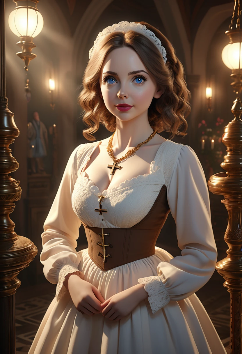 A beautful jewish women with a thick bushy unibrow and a large bulbous nose. brown hair that is extremy curly, bushy and kinky, Traditional jewish dress. curvy hourglass figure. Ultra HD, with Rococo he symmetrical face, photorealistic photography, path tracing, specular lighting, and volumetric face light enhance the details. The scene is captured in maximum quality, masterpiece, 8K high resolution, and top quality.Alison Brie, Dove Cameron, Scarlett Johanson. Epc lighting, striking silhouette. crucifix necklace. Doe eyes. The epitome of old wpr;d beauty and charm. The symmetrical face, photorealistic photography, path tracing, specular lighting, and volumetric face light enhance the details. The scene is captured in maximum quality, masterpiece, 8K high resolution, and top quality. style of H. A. Brendekilde