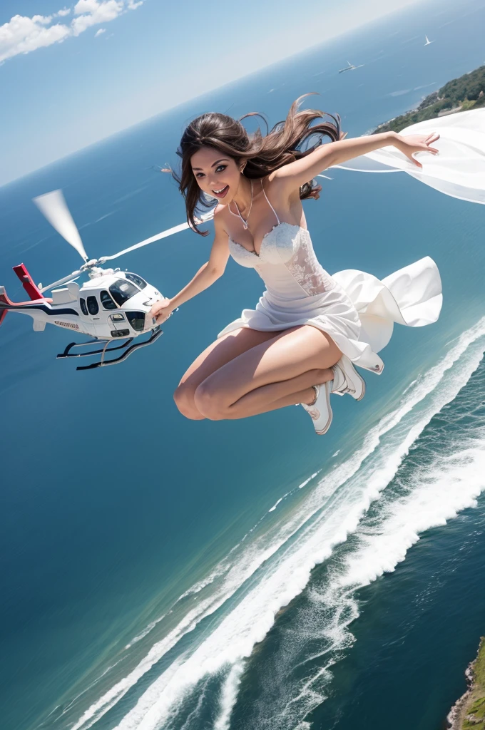 Bride jumping from helicopter