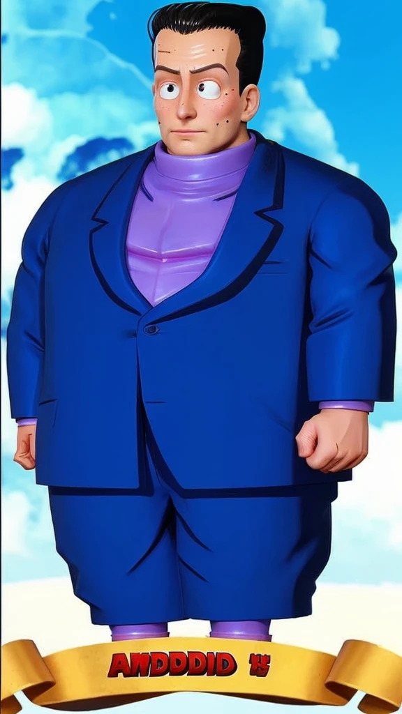 Octavio android8 in a blue suit - round face - tender and adorable face - full hd hyperrealistic image