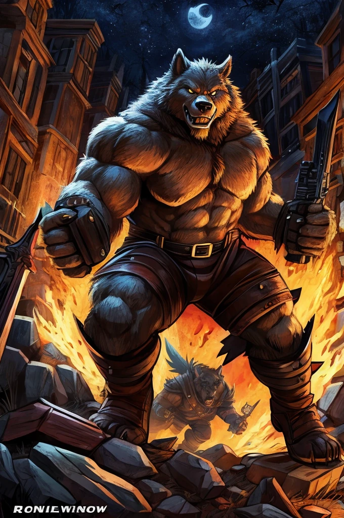 Fighter who holds bear traps as weapons and is a werewolf, all that in the style of comics