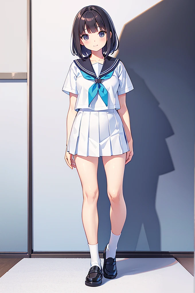 Full body ,dynamic Standing ,(realistic:1.37)、1 girl, cute, , smile, Look at the viewer., sailor suit, Seifuku, photograph, realistic, best quality, hired, detailed face, classroom, Detailed background, Diffused light, depth of field, Bokeh, (white background), Transparent background, looking down, ((masterpiece, illustration, best quality)) , (Full body:1.5), Blank white background, (white background), Transparent background, looking down, ((masterpiece, illustration, best quality)) 