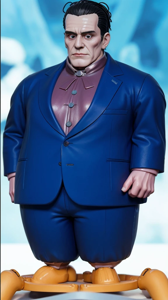 Octavio android8 frankenstein in a blue suit - round face - tender and adorable face - full hd hyperrealistic image 