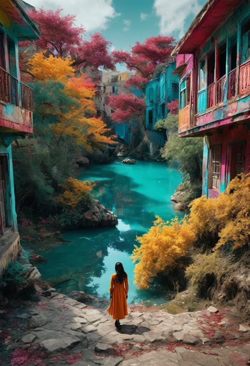 She projected her fears in bleak images.,The images of places on earth were sad and fantastic at the same time incredible., The colors were bright but chaos and order dominated, everything looked different, nothing real, everything incredible and fantastic, all the women's fears were reflected in these images, the places were incredible places on earth, it was a real style image, very real, the entire depth of field was seen, blurred objects and other objects in focus to highlight the main subjects the details were impressive the lighting gave that character to the image and the message was very clear it captivated those who saw the image unique piece the lighting was very nostalgic but very well cared for