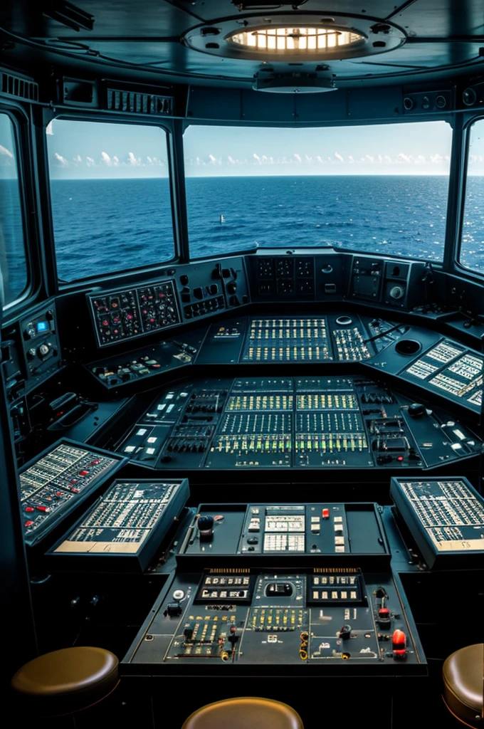 Control room of a submarine with a radar screen 