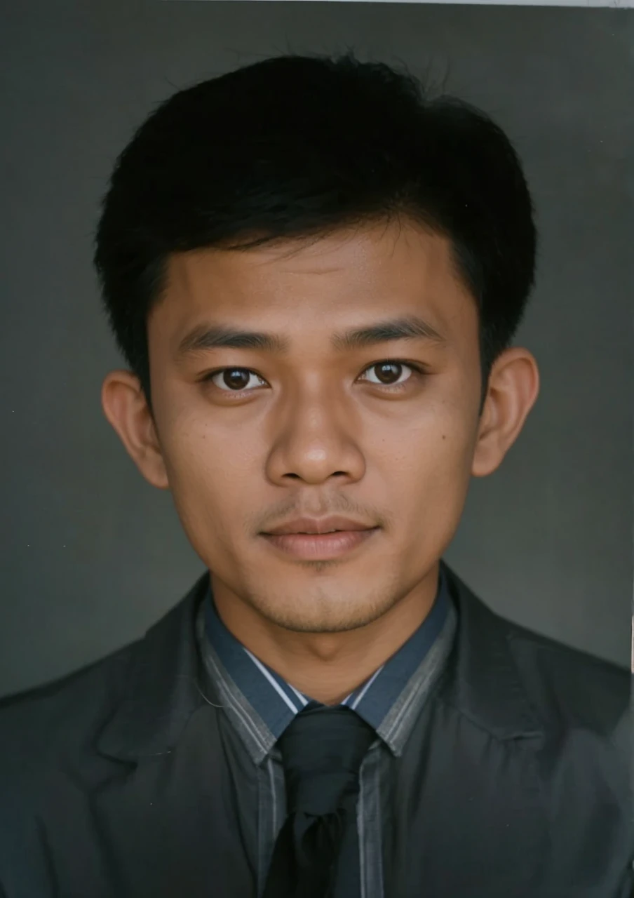 in the photo an Indonesian man is wearing a white uniform