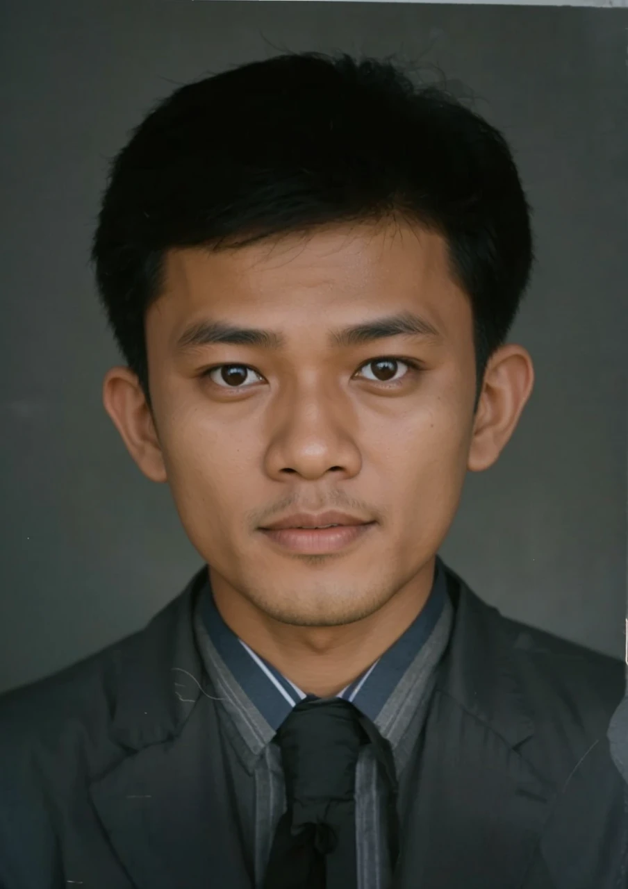 in the photo an Indonesian man is wearing a white uniform