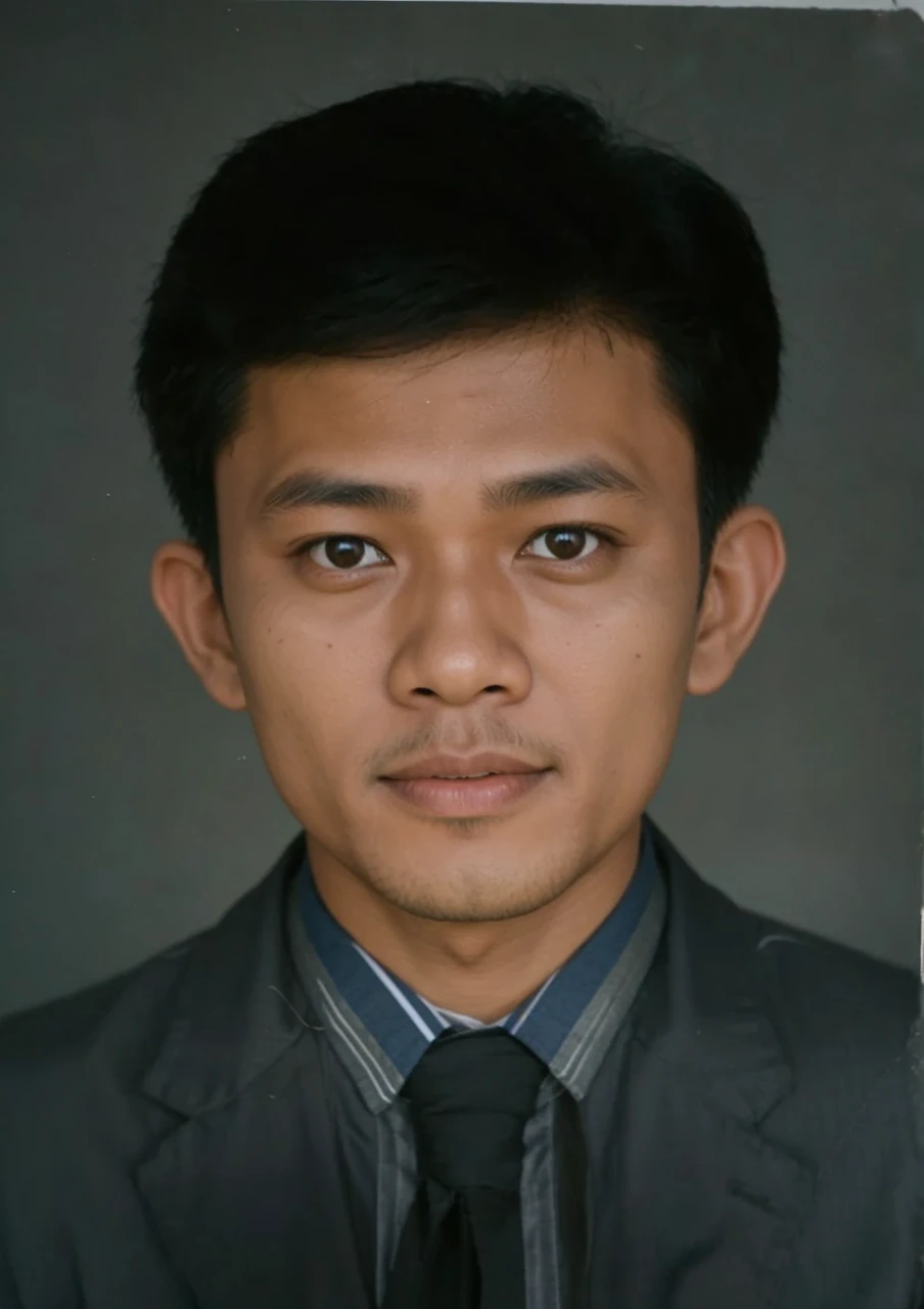 in the photo an Indonesian man is wearing a white uniform