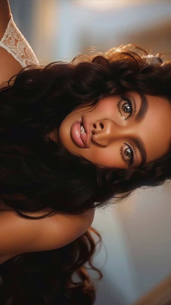 a tall woman with curly hair, tanned skin, beautiful large eyes, and a large mouth, photorealistic, 8k, high quality, extremely detailed face, full body, beautiful detailed eyes, beautiful detailed lips, intricate details, dynamic pose, natural lighting, warm color palette, cinematic composition, highly detailed portrait