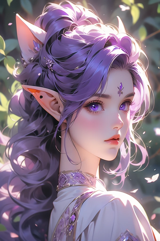 1girl, purple hair, elven ears