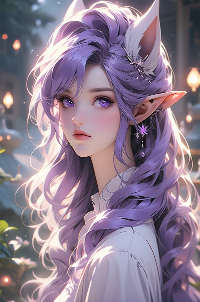 1girl, purple hair, elven ears