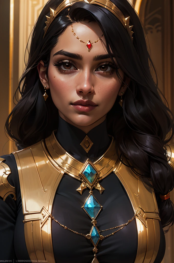 Mia Khalifa, ((Beautiful milf)), hourglass figure, enormous breasts, brown eyes, black hair, seductive face, dress, tan skin, princess, sanctuary, masterpiece, best quality, ultra detailed, realistic